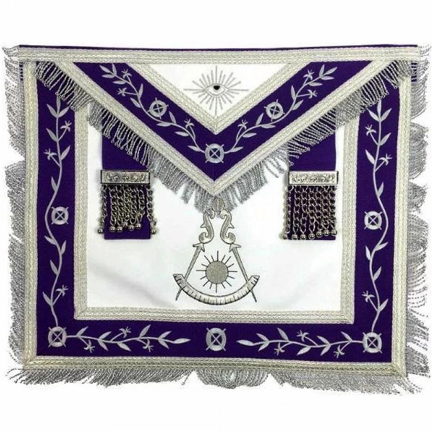 Masonic Blue Lodge Past Master Silver Machine Embroidery Freemason Purple Apron Masonic Blue Lodge Past Master Silver Machine Embroidery Freemason Purple Apron