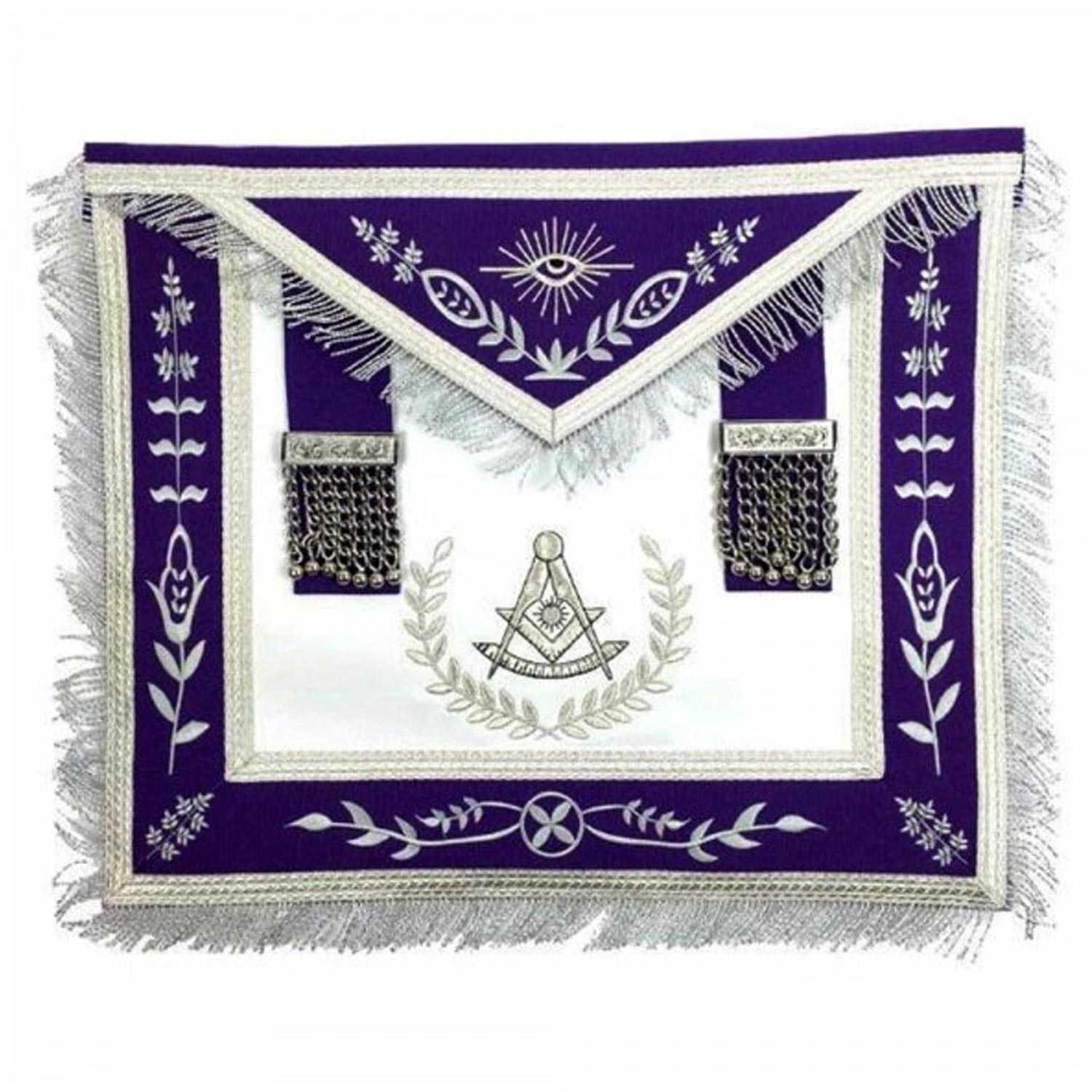 Masonic Blue Lodge Past Master Silver Machine Embroidery Purple Apron Masonic Blue Lodge Past Master Silver Machine Embroidery Purple Apron