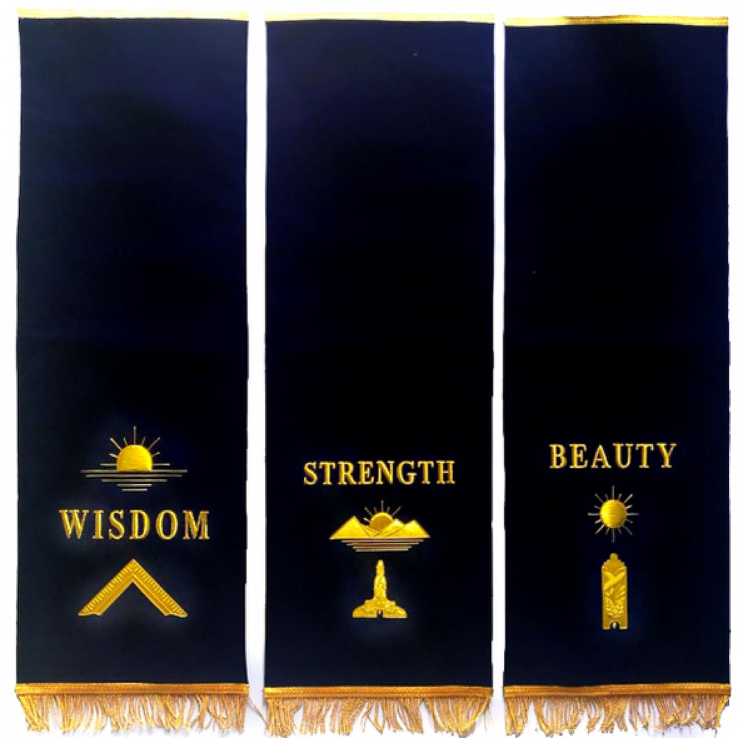 Masonic Blue Lodge Pedestal Covers - Set Of Three Hand Embroidered Masonic Blue Lodge Pedestal Covers - Set Of Three Hand Embroidered