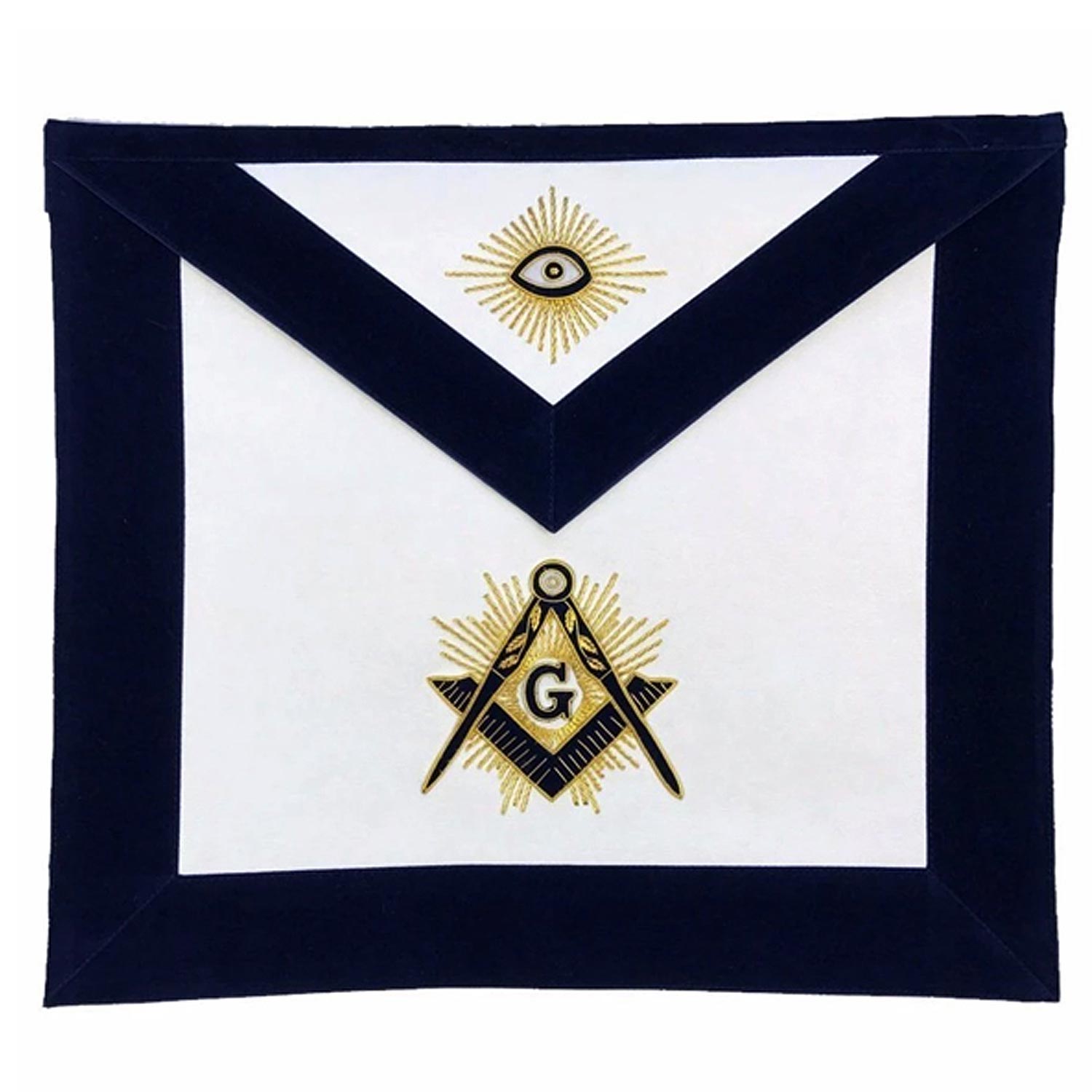 Masonic MASTER MASON Hand Embroided Apron with square compass with G Navy Masonic MASTER MASON Hand Embroided Apron with square compass with G Navy