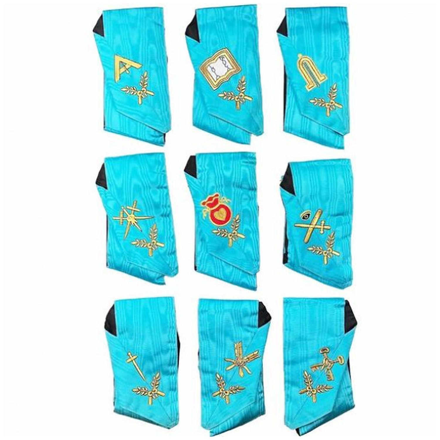 Masonic Officers Collars Set Of 9 Collars AASR Machine Embroidered Masonic Officers Collars Set Of 9 Collars AASR Machine Embroidered