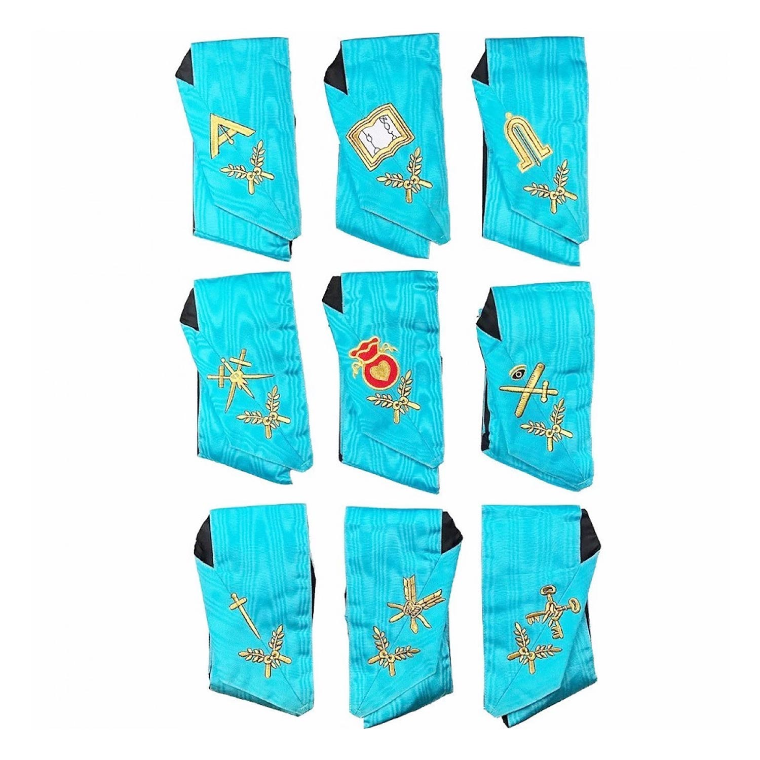 Masonic Officers Collars Set Of 9 Collars AASR Machine Embroidered Masonic Officers Collars Set Of 9 Collars AASR Machine Embroidered