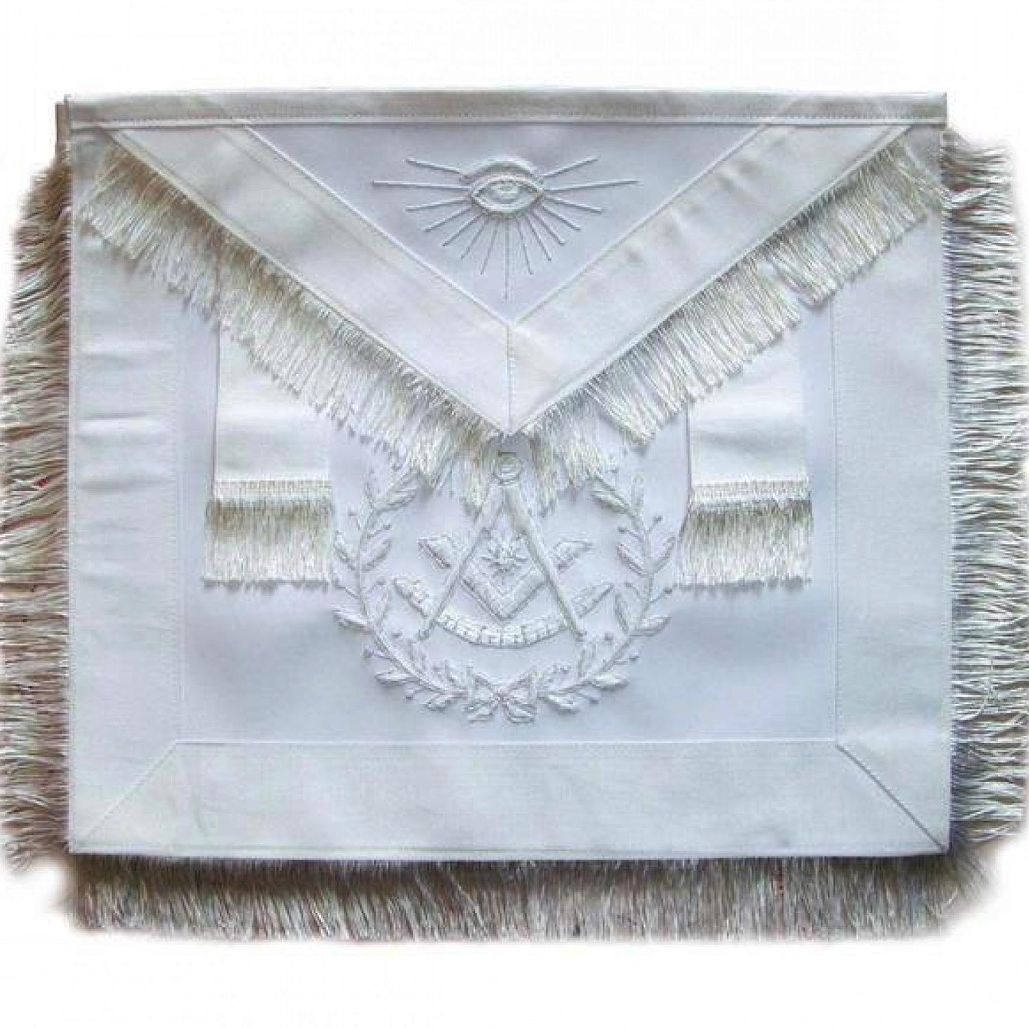 Masonic Past Master Apron All White With Wreath Fringe Masonic Past Master Apron All White With Wreath Fringe