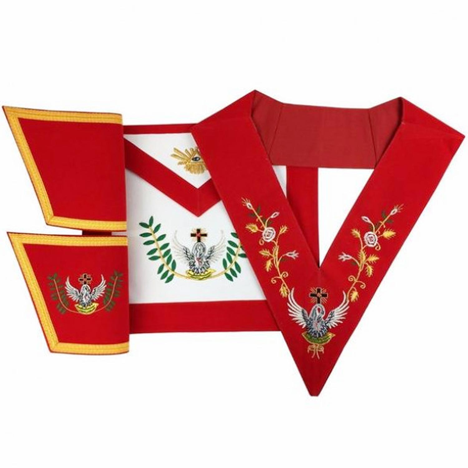 Masonic Rose Croix 18th Degree Handmade embroidery Apron Gauntlets and Collar Set Masonic Rose Croix 18th Degree Handmade embroidery Apron Gauntlets and Collar Set