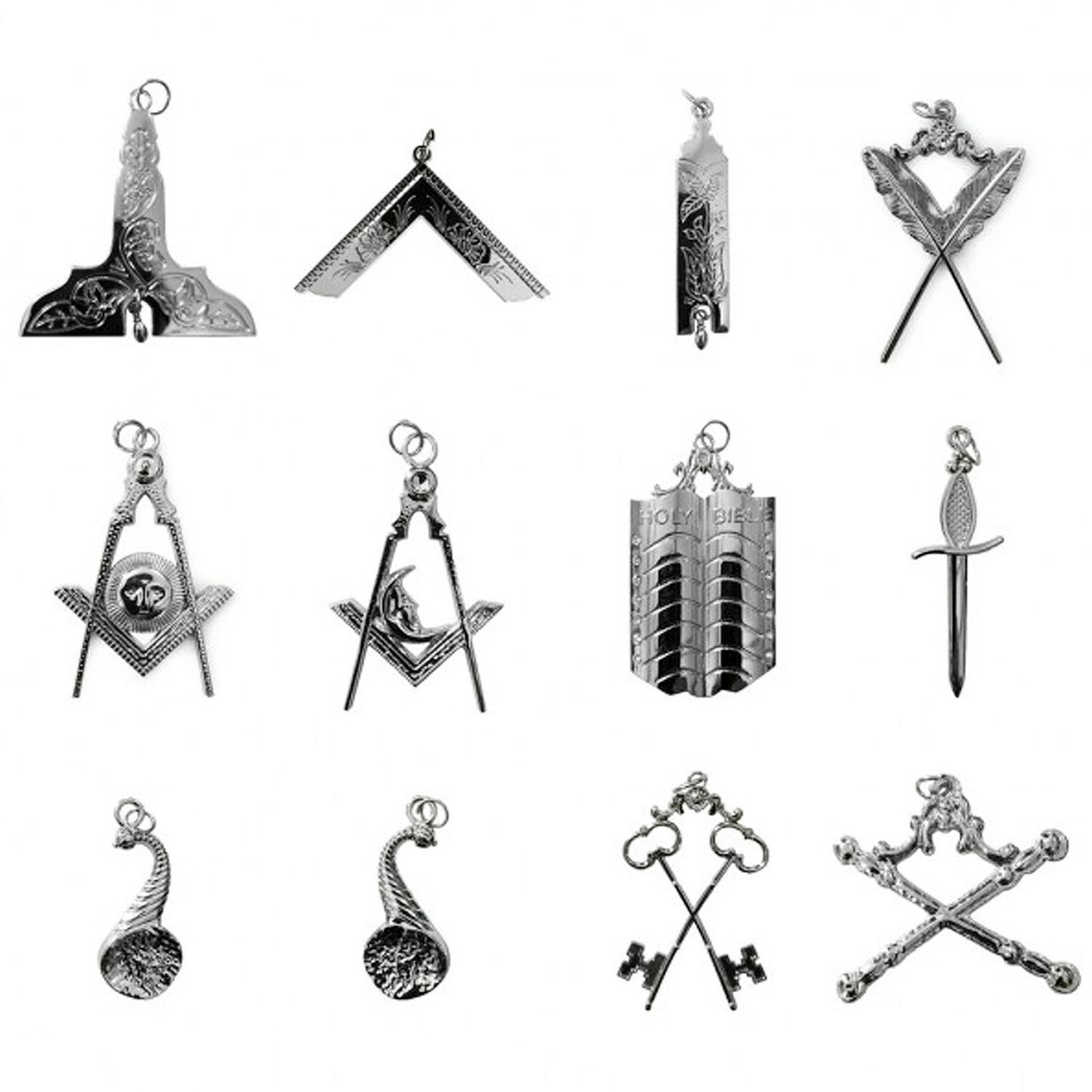 Masonic Silver Collar Jewel Set of 12 Masonic Silver Collar Jewel Set of 12