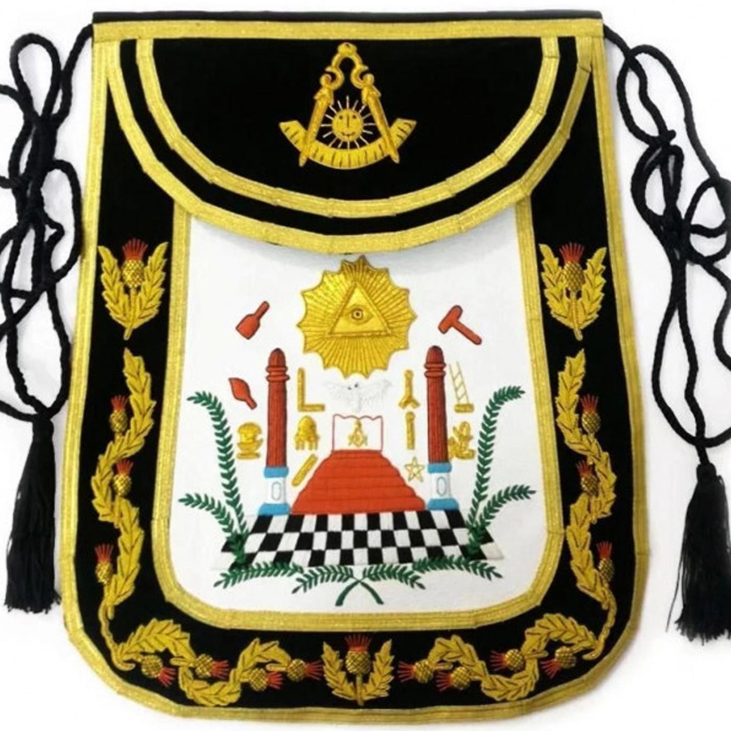 Masonic Traditional Past Master Round Apron Bullion Hand Embroidered Masonic Traditional Past Master Round Apron Bullion Hand Embroidered