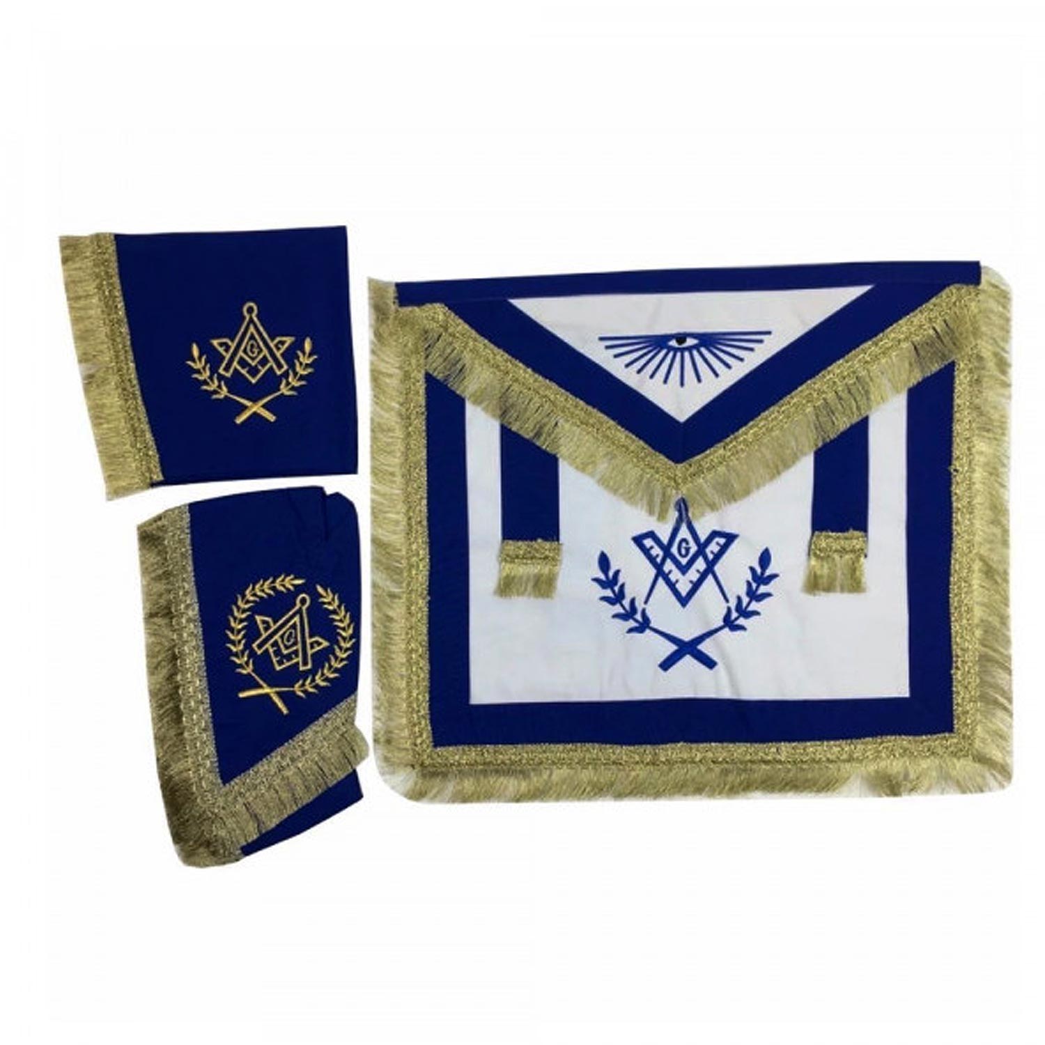 Master Mason Cardura Apron, Collar gauntlets Set with Fringe Blue Master Mason Cardura Apron, Collar gauntlets Set with Fringe Blue