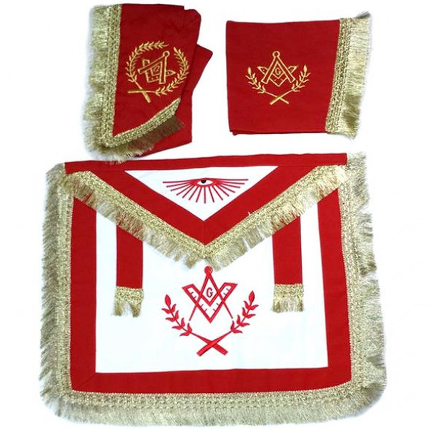 Master Mason Cardura/Dull Apron Collar gauntlets Set with Fringe Red Master Mason Cardura/Dull Apron Collar gauntlets Set with Fringe Red