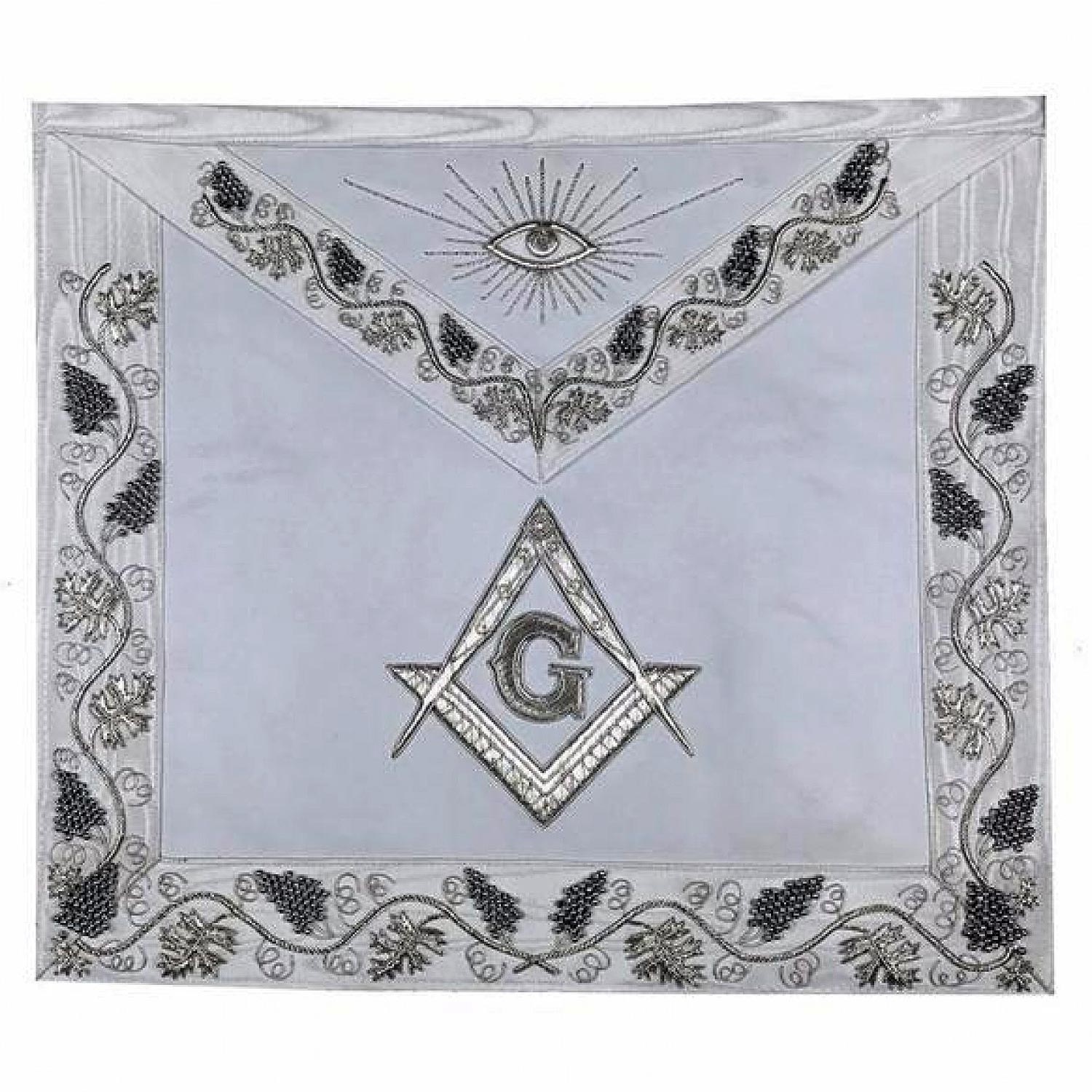 MASTER MASON Grand White Hand Embroided Apron with Square Compass G MASTER MASON Grand White Hand Embroided Apron with Square Compass G