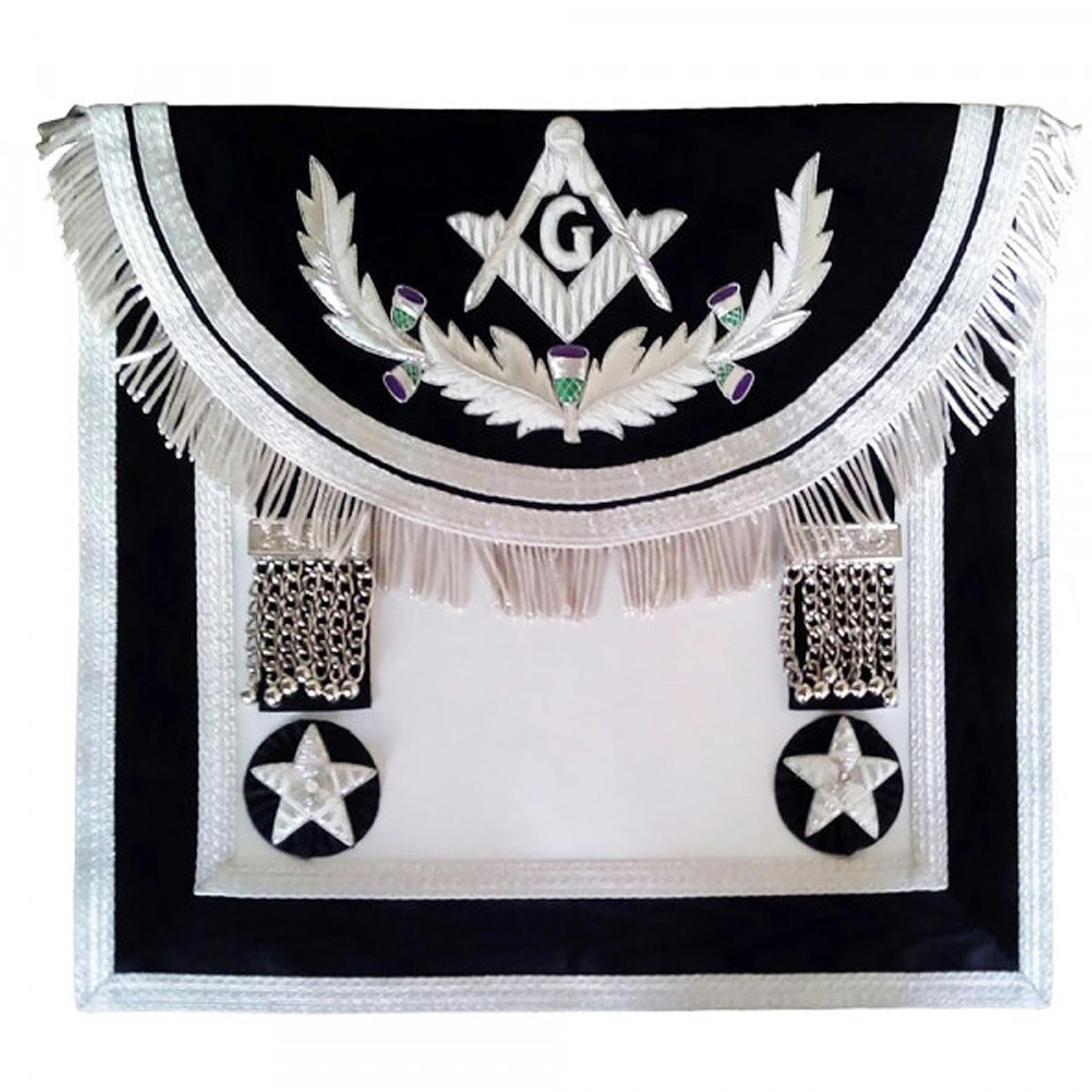 Scottish Rite Master Mason Handmade Embroidery Apron - Black Silver with Vinework Scottish Rite Master Mason Handmade Embroidery Apron - Black Silver with Vinework