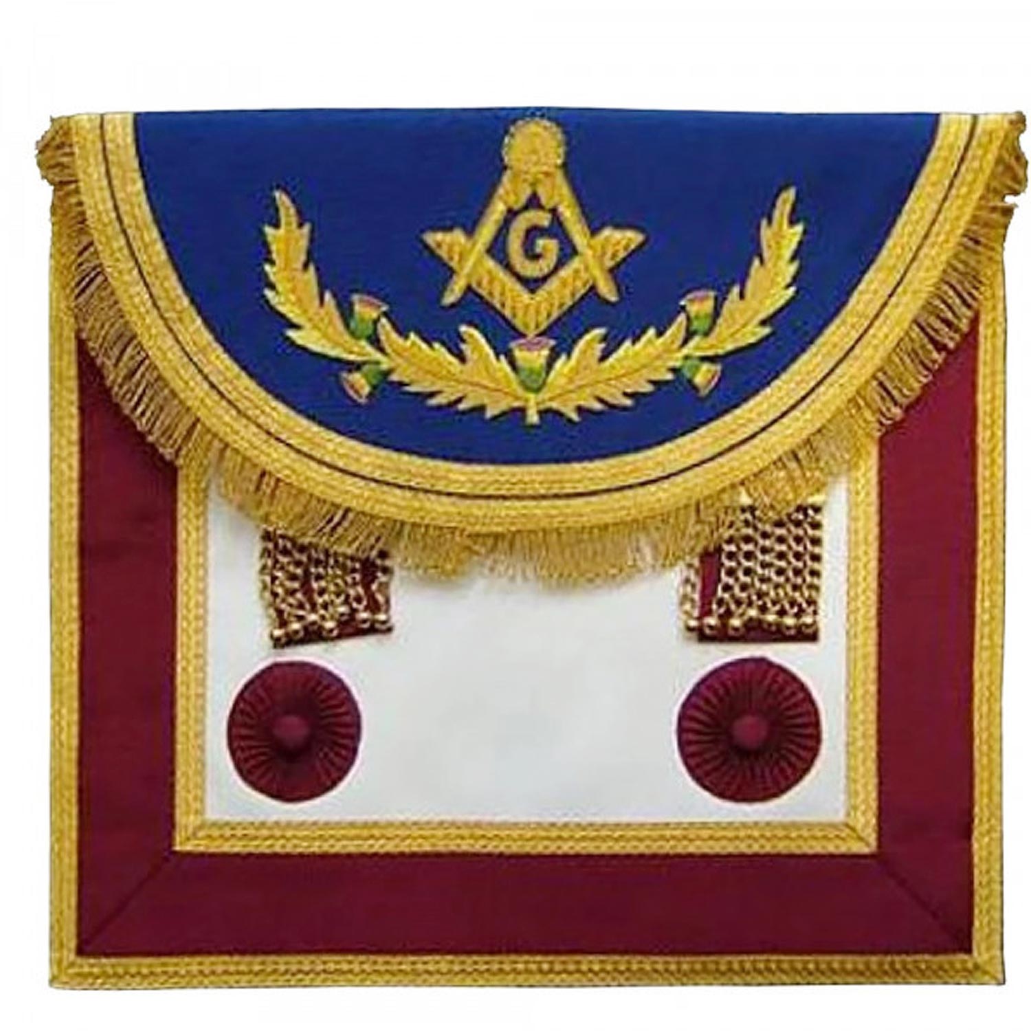 Scottish Rite Master Mason Handmade Embroidery Apron - Blue Brown with Vinework Scottish Rite Master Mason Handmade Embroidery Apron - Blue Brown with Vinework