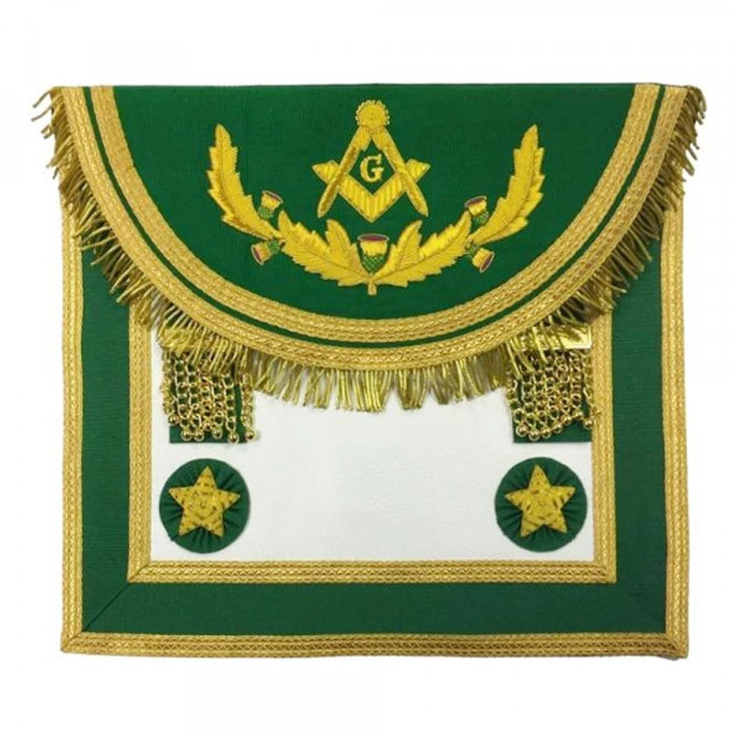 Scottish Rite Master Mason Handmade Embroidery Apron - Green with Vinework Scottish Rite Master Mason Handmade Embroidery Apron - Green with Vinework