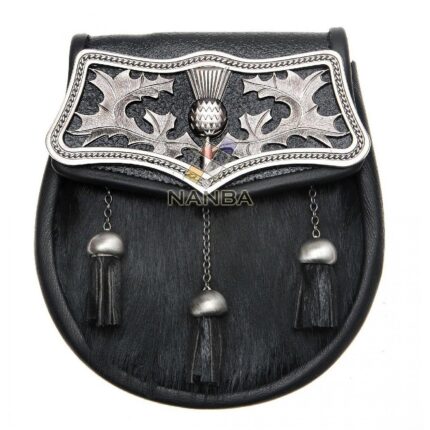 Semi Dress Black Calfskin Large Thistle Plate Sporran