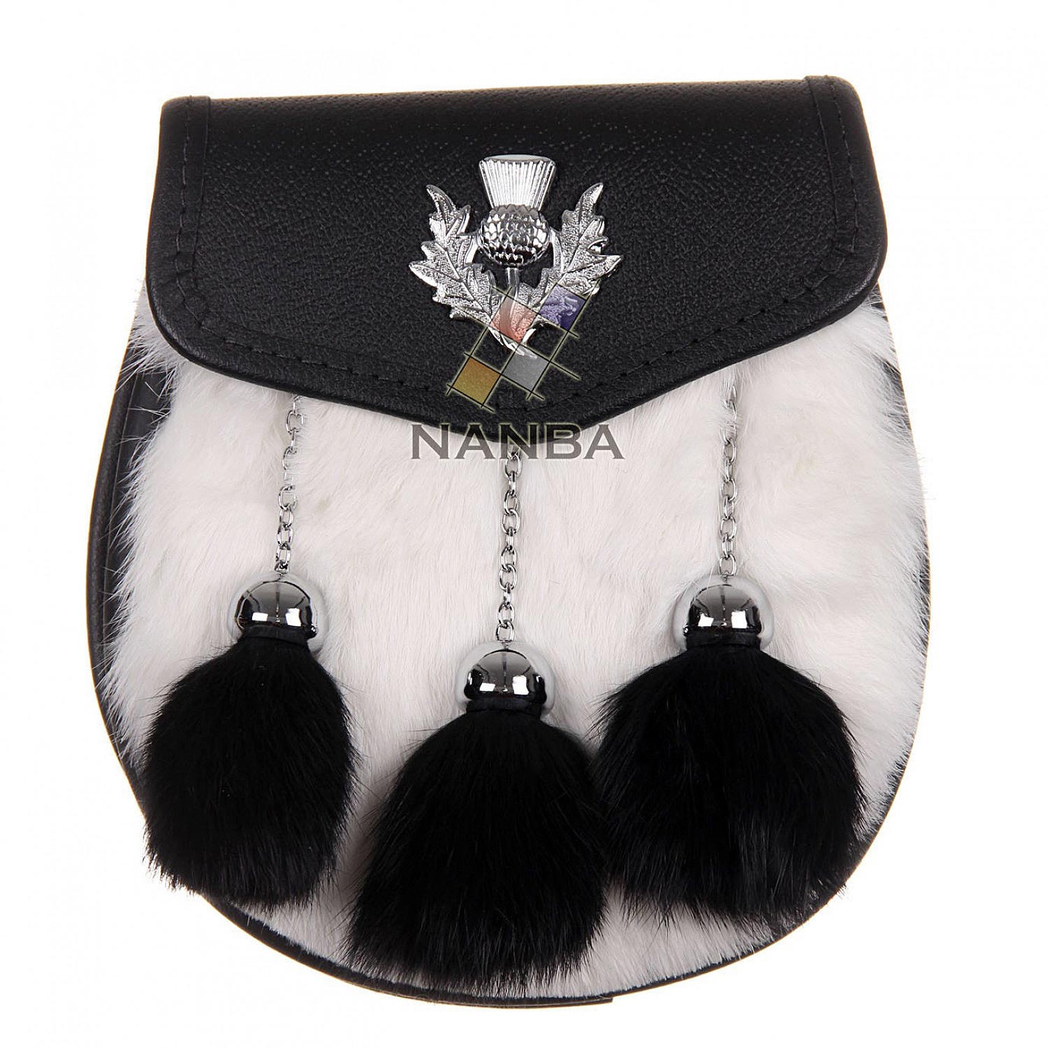 Semi Dress White Black Rabbit Thistle Badge Sporran Semi Dress White Black Rabbit Thistle Badge Sporran